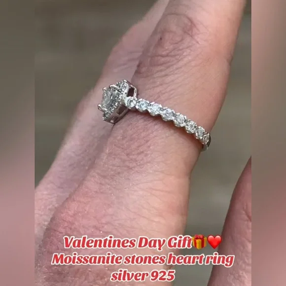 New 925 Sterling Silver with Heart Moissanite Stones Engagement Ring 5 6 7 8 9